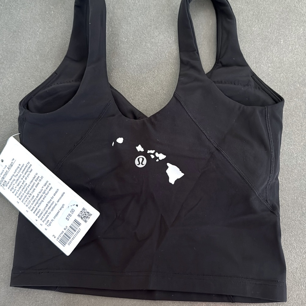 Hawaii Lululemon Align Tank Size 2 Black with Hawaii Logo on back New & Tags